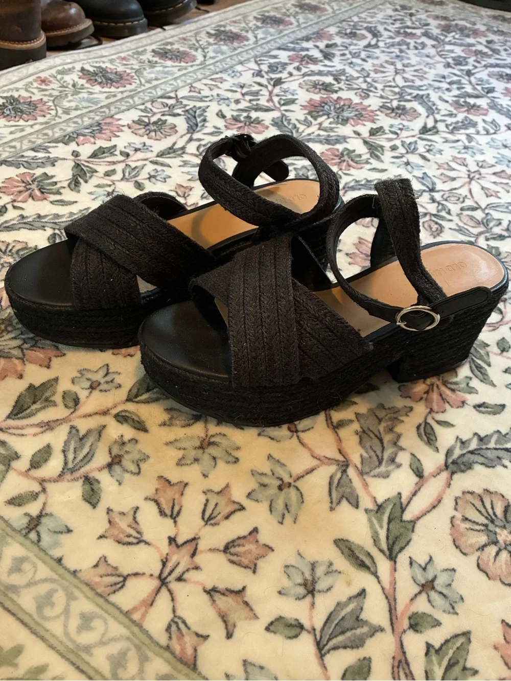 Women’s Black Platform Espadrille Sandal with Ankle Strap